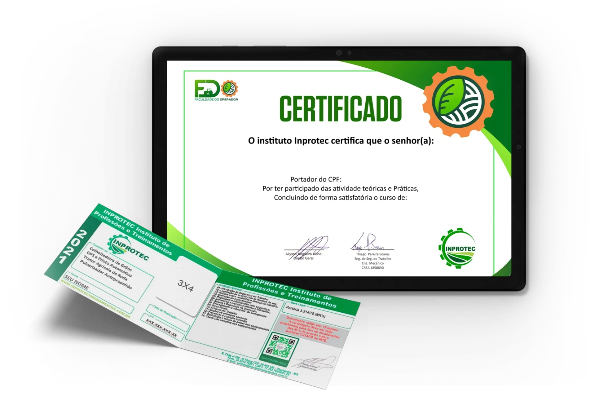 Certificado e carteirinha do operador